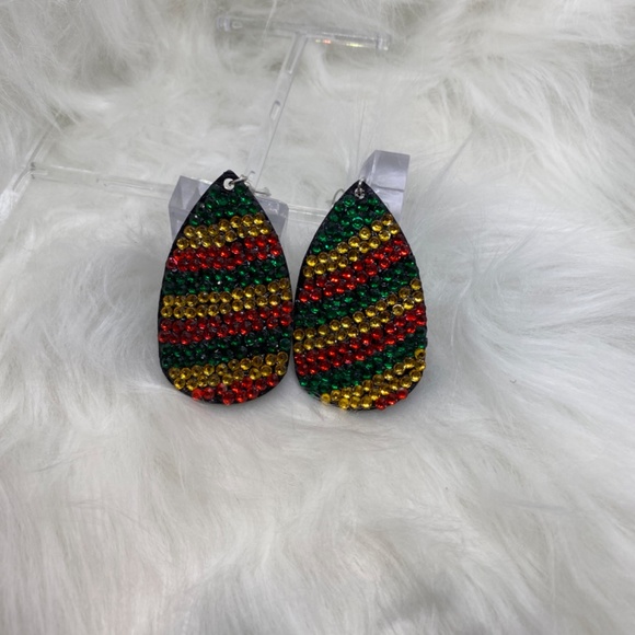 Faux Leather Earrings Covered in Rhinestones. Teardrop Earrings. Handmade - Picture 4 of 8